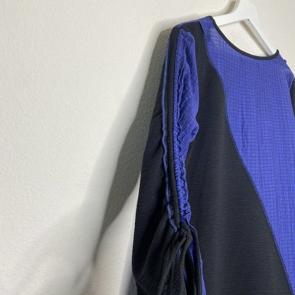Calessa Ruched Sleeves Pocketed Black and Blue Tunic S - Picture 6 of 8